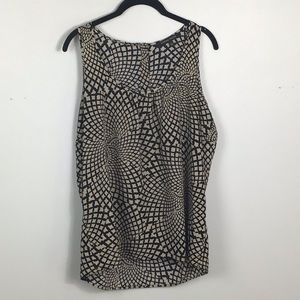 Cynthia Steffe Tan and Black geometric print sleeveless shirt T back with zipper